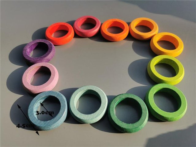 Holzspielzeug Farbsortierung Holzkugeln, Regenbogen & Pastellfarbene Kugeln mit Tablett, Montessori Steckfiguren und Ringe - Bild 1