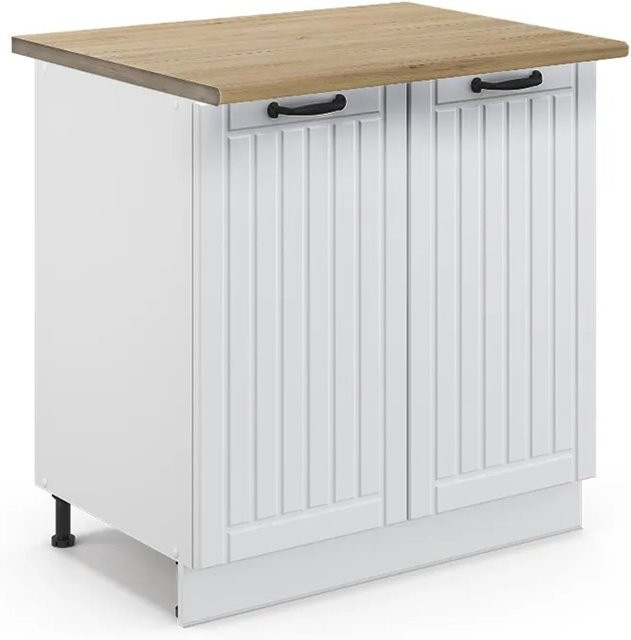 Vicco Spülenunterschrank Fame-Line in Weiß Landhausstil mit Regal und Eiche-Elementen, B/T/H: 80 x 60 x 82 cm - Bild 1