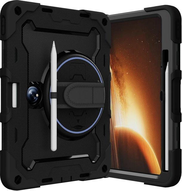 Robuste Armor-Hülle für OnePlus Pad 11,61 Zoll 2023 in Schwarz mit 360 Grad Drehung, Handschlaufe und integriertem Ständer - Bild 1