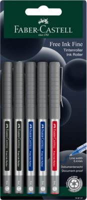 Faber-Castell Tintenroller Free Ink, 5er Set, Multicolor, Strichstärke 0,4 mm, Minen-Ø 0,7 mm