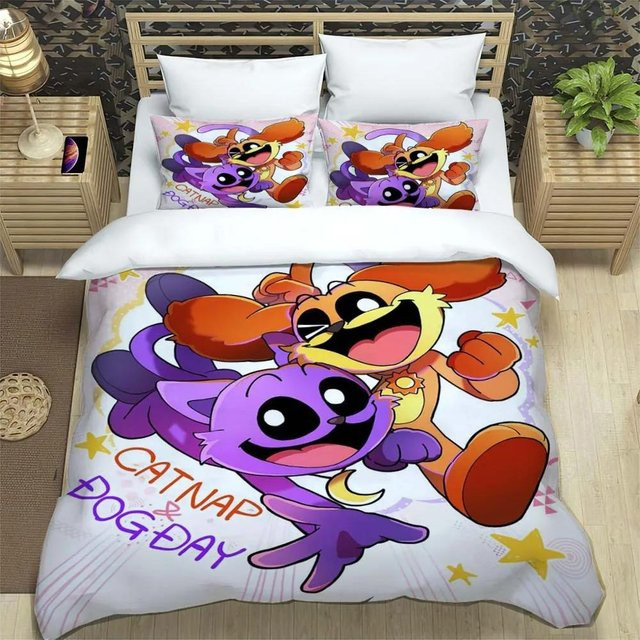 Bettwäscheset mit Anime Catnap und Dogday Motiv, 2-teiliges Set aus Bettbezug und Kissenbezug in Multicolour, Breite: 70 cm, Länge: 133 cm - Bild 1