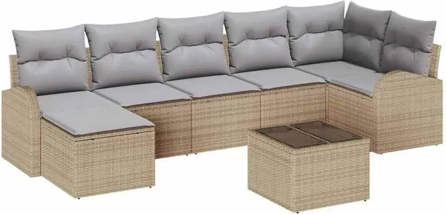 vidaXL Garten-Sofa-Set 8-teilig in Beige aus Poly-Rattan und Stahl mit UV-beständigen Polstern im modernen L-Shape Design - Bild 1