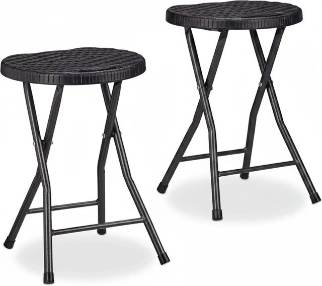 Relaxdays Klapphocker aus Polyrattan in Schwarz, faltbar für Garten, Balkon und Terrasse, B/T/H: 45 x 32,5 x 29 cm - Bild 1