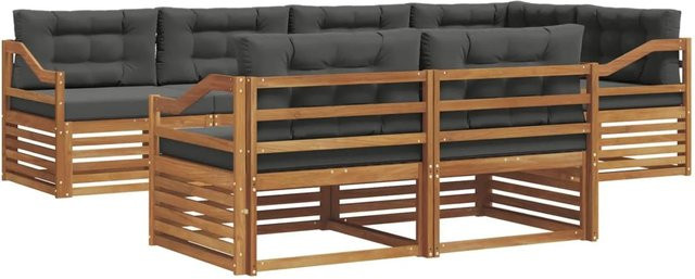 vidaXL Outdoor-Sofagarnitur aus Akazienholz in L-Form, 7-teiliges Set in Natur und Anthrazit mit wetterfesten Kissen - Bild 1