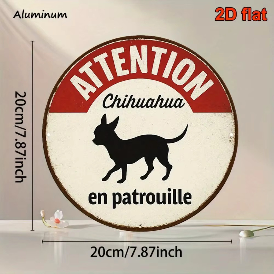 CIFBUY Vintage Metallschild Französische Bulldogge und Chihuahua Warnschild Wanddekoration, B/H: 20,32 x 20,32 cm, Mehrfarbig - Bild 4