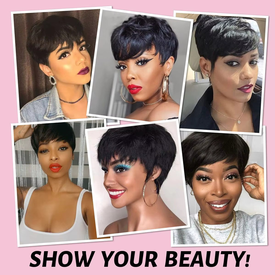 Lolely Dream Pixie Cut Perücke, Echthaar, kurzer Bob mit Pony, Damen - Bild 5