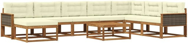 vidaXL Outdoor-Sofagarnitur in U-Form aus Akazienholz mit 9 Kissen in Braun und Beige - Bild 1
