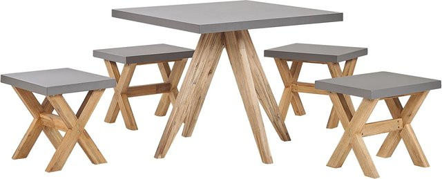 Beliani Gartentisch Set OLBIA in Grau und hellem Holzfarbton B/T/H: 90 x 90 x 76 cm - Bild 1