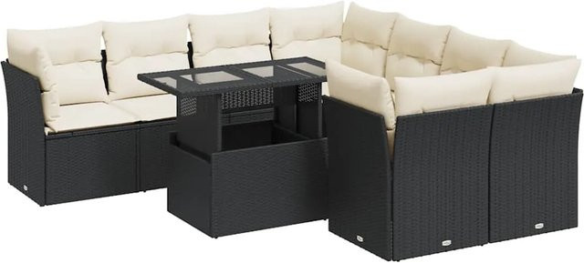 vidaXL 9-teilige Garten-Sofagarnitur aus Poly-Rattan mit Kissen in Schwarz-Creme - Bild 1