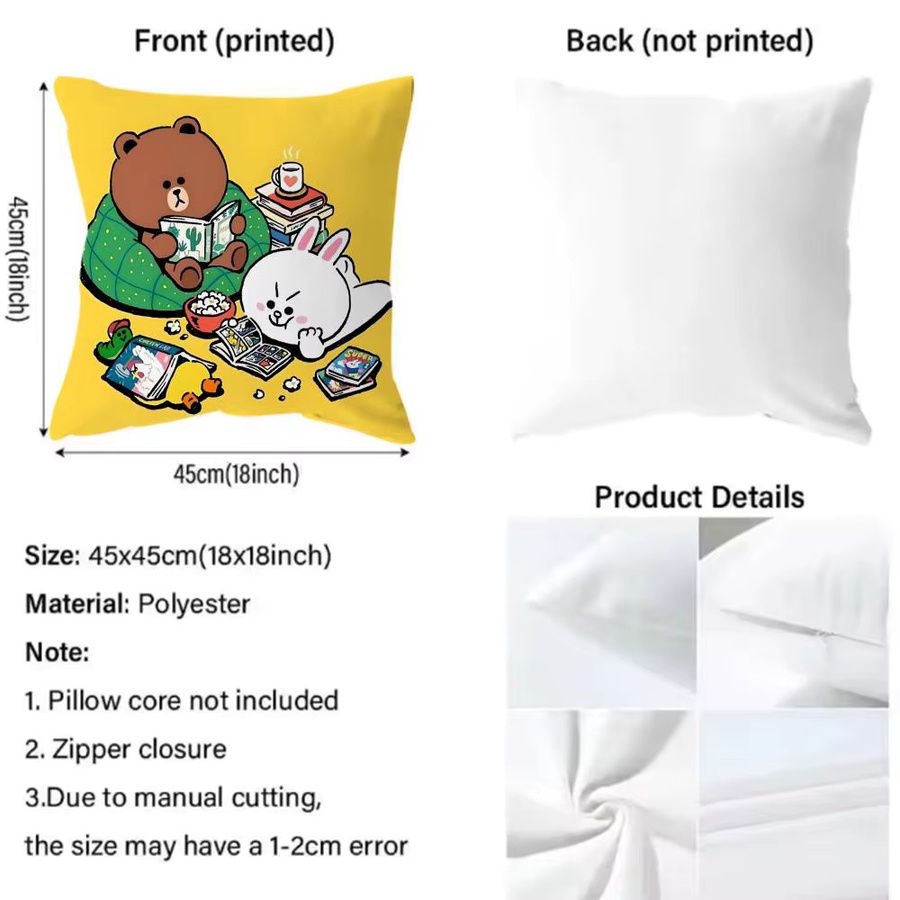 Line Town Brown Bear und C-Cony Kissenbezug, wendbares quadratisches Design, Schwarz/Mehrfarbig, B/T/H: 30 x 30 x 30 cm - Bild 4