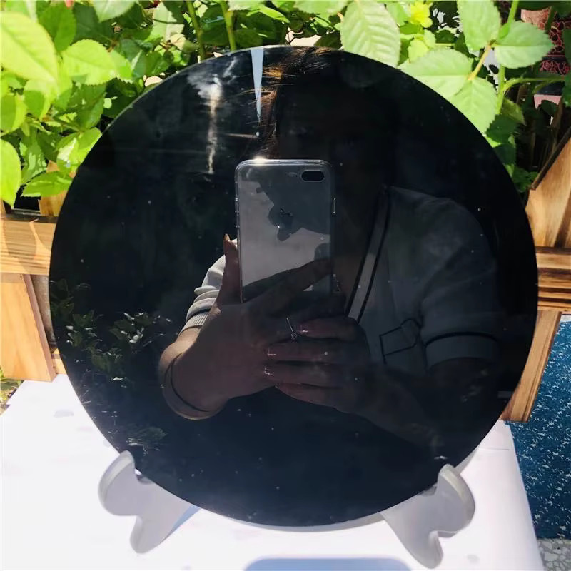 Wei Hong Schwarze Obsidian-Kreisscheibe als runde Platte für Scrying und Heilung, Durchmesser: 4–20 cm - Bild 2