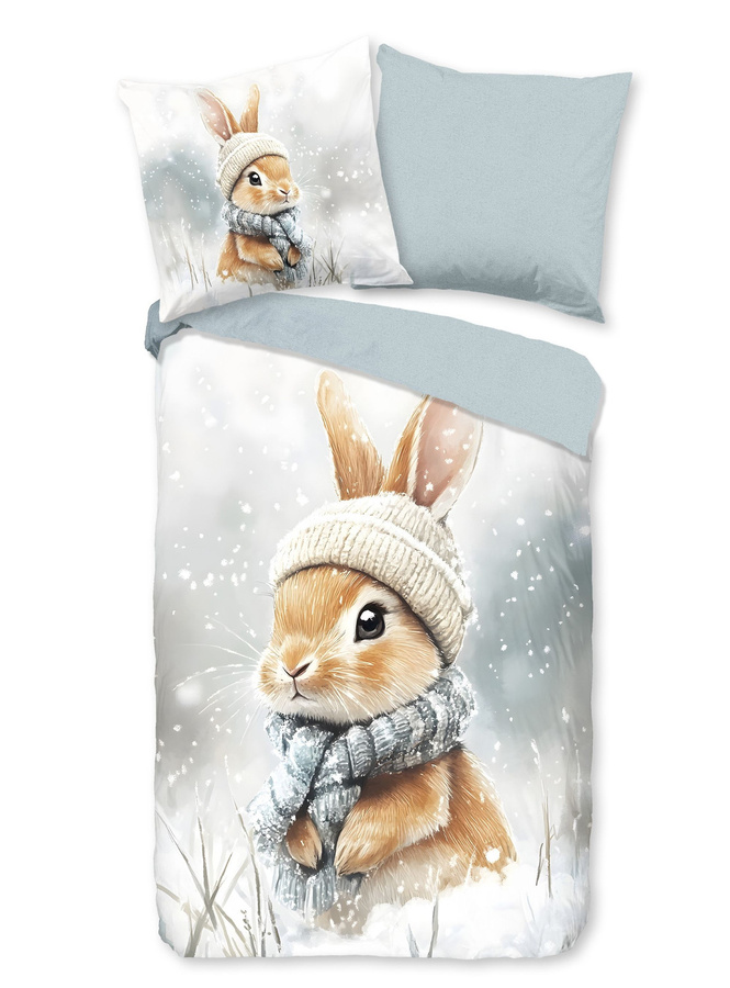 Good Morning Kids Flanell Bettwäsche Idun Hase Winter Schnee Grau B/H: 135 x 200 cm - Bild 1