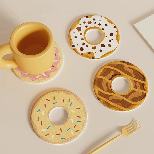 KuZHEN Kawaii Donut-Untersetzer aus Kieselgur, saugfähige und hitzebeständige Tassenunterlage in Multicolour, rund, Durchmesser: 10,0 cm - Bild 1