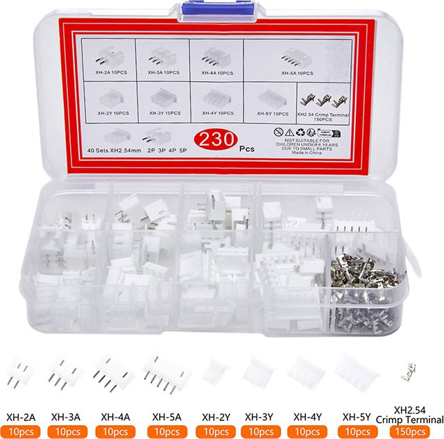 230-teiliges XH2.54 PH2.0 Anschlusskit mit JST-Steckverbindern und Kabelverbindern in Weiß, 2,54mm und 2,0mm Rastermaß - Bild 1
