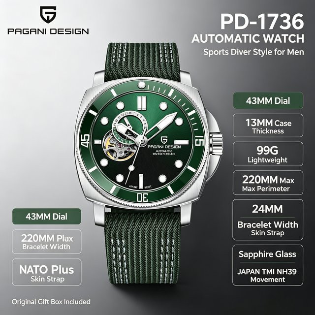 PAGANI DESIGN Armbanduhr, Automatik, Edelstahl, Saphirglas, Blau, Herren - Bild 1