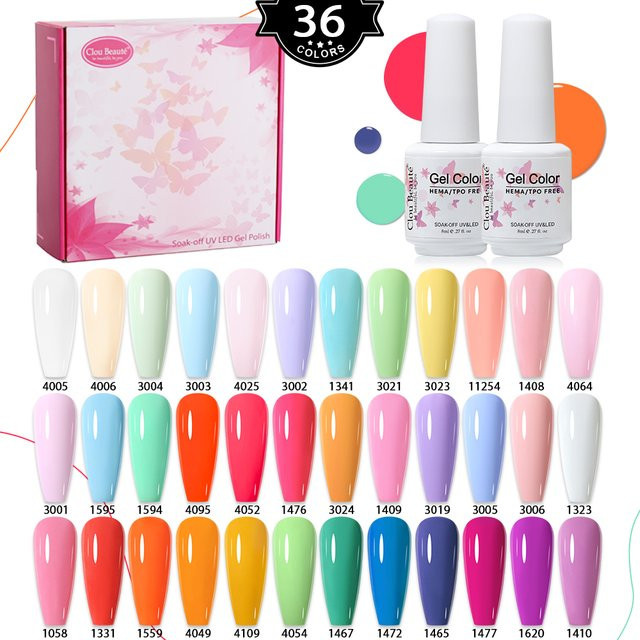 Clou Beaute Gel-Nagellack Set, Pastellfarben, 36 Flaschen à 8 ml - Bild 1