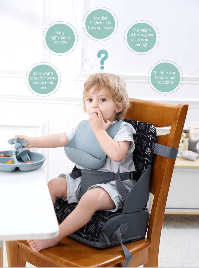 Tragbarer Baby Booster Sitz aus waschbarem Polyurethan mit Sicherheitsgurten für Küchenstühle und auf Reisen - Bild 2