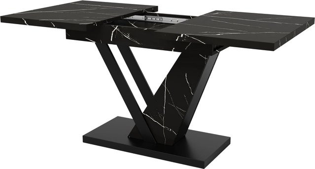 Merax Ausziehbarer Esstisch in Schwarz mit Marmoroptik, Teleskoptisch für Küche und Esszimmer, B/T/H: 120-160 x 75 x 75 cm - Bild 1