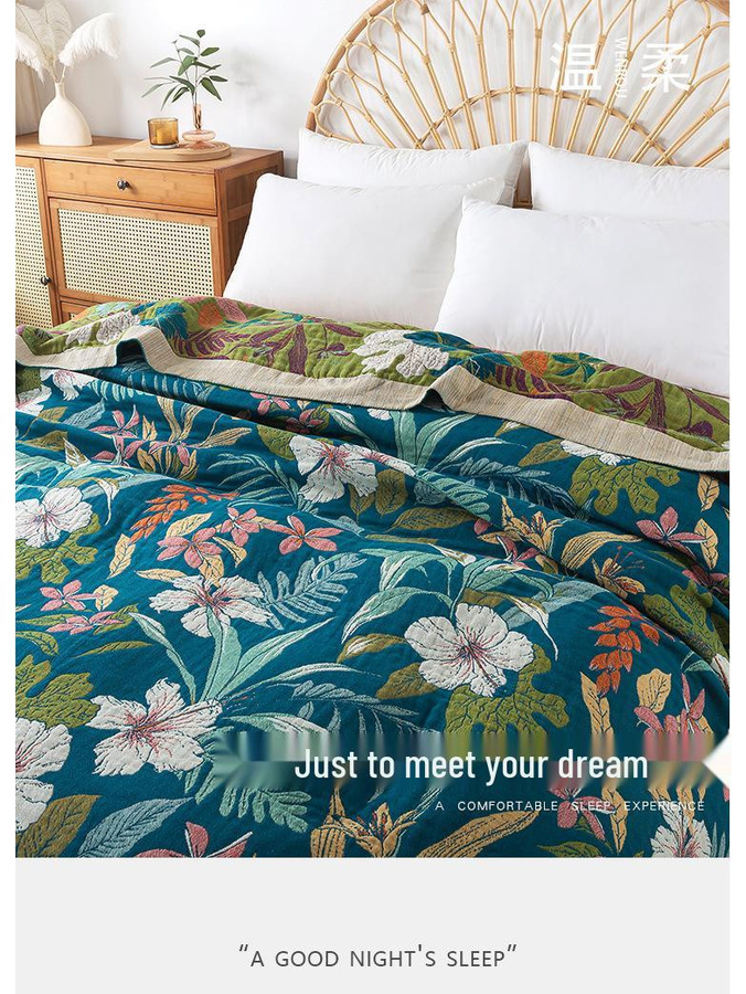 Global Finds Sommer-Decke aus Baumwoll-Musselin mit floralem Muster, Multicolour, B/B: 150 x 200 cm - Bild 5
