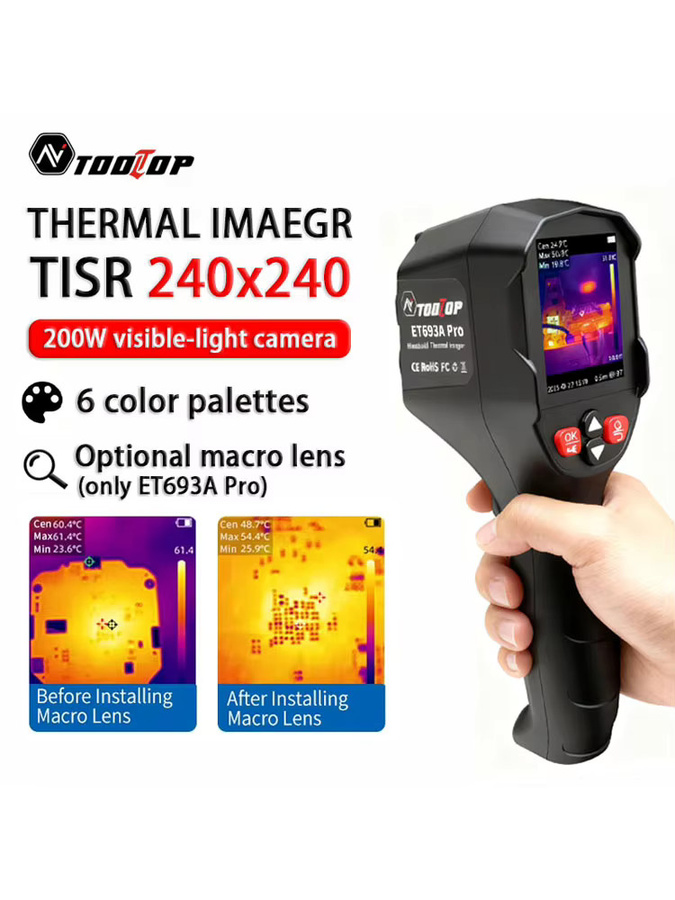 TOOLTOP Tragbare Wärmebildkamera TISR mit 240x240 Videobildspeicher, 200W Sichtbares Licht Fusion und Messbereich von -20 °C bis 500 °C - Bild 6