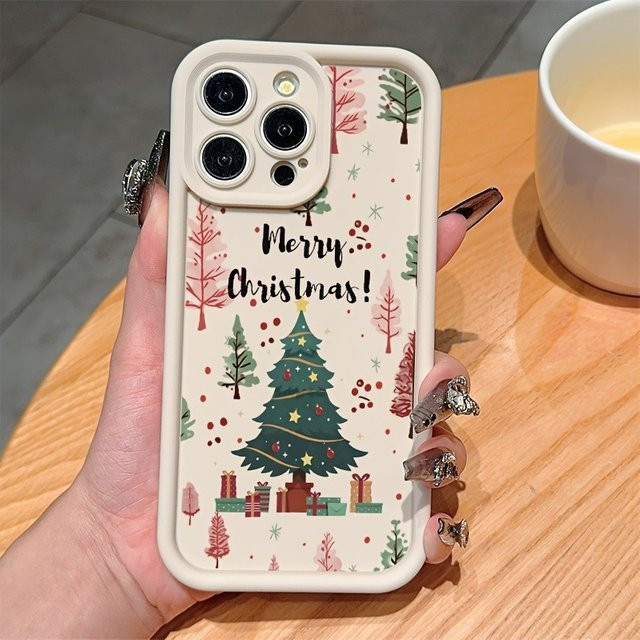 Apple iPhone Handyhülle mit Weihnachtsbaummuster aus TPU in Beige und Multicolour, Anti-Drop-Schutz mit erhöhtem Rand für iPhone 17 Air Pro Max, 16, 15, 14, 13, 12, 11 und weitere Modelle - Bild 1