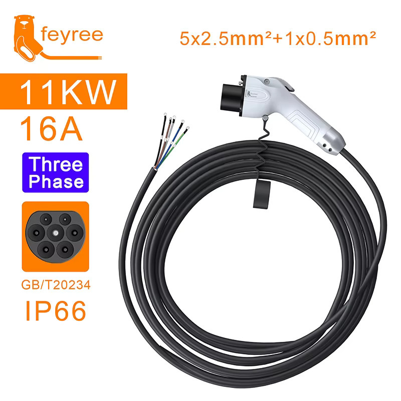Feyree EV-Ladekabel mit GB/T Stecker, 5m Länge, für 1-phasige (3,5KW bis 7KW) und 3-phasige (11KW bis 22KW) Elektrofahrzeuge - Bild 2