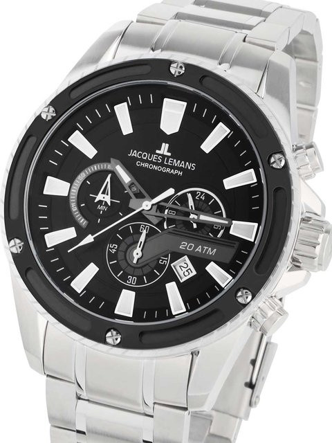 Jacques Lemans Chronograph, Quarz, Edelstahl, Schwarz, 48 mm, Herren - Bild 1