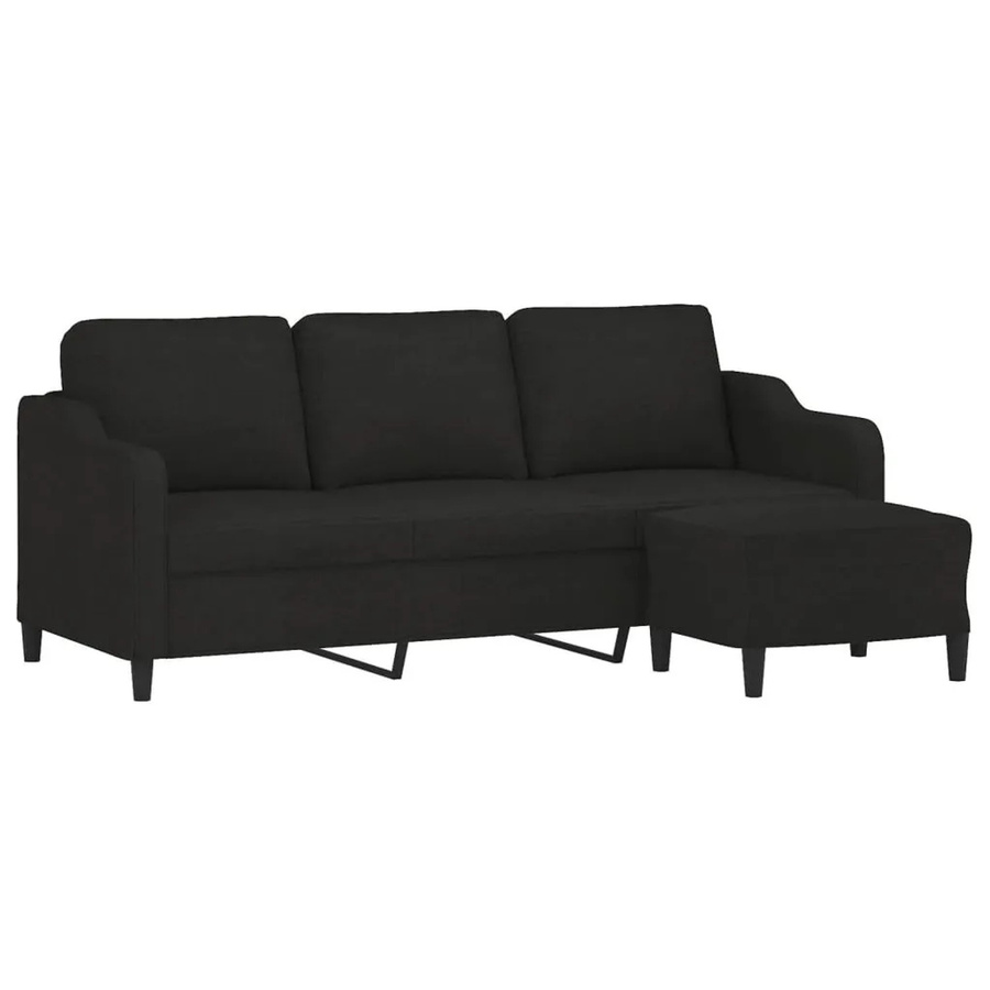 vidaXL 3-Sitzer-Sofa mit passendem Hocker in Schwarz, modernes Polstersofa aus Stoff für dein Wohnzimmer, B/T/H: 198 x 80 x 77 cm - Bild 2