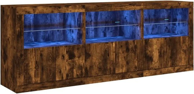 vidaXL Sideboard in Räuchereiche mit LED-Leuchten, modern, Braun, B/T/H: 181,5 x 37 x 67 cm - Bild 1