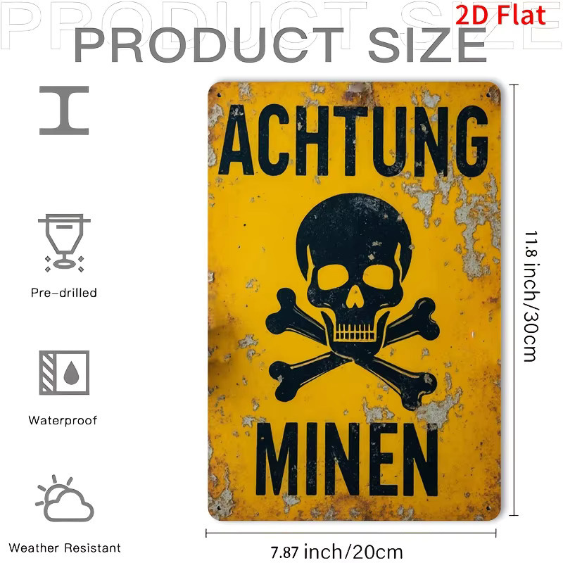 HELLOYOUNG Warnschild Totenkopf mit gekreuzten Knochen als Metallblechschild in Gelb, B/H: 30,0 x 20,0 cm - Bild 2