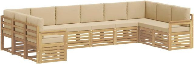 vidaXL Outdoor-Sofagarnitur 7-teilig aus Akazienholz in Weiß und Beige, L-Form mit Sitz- und Rückenkissen, B/T/H: 363 x 187,5 x 73 cm - Bild 1