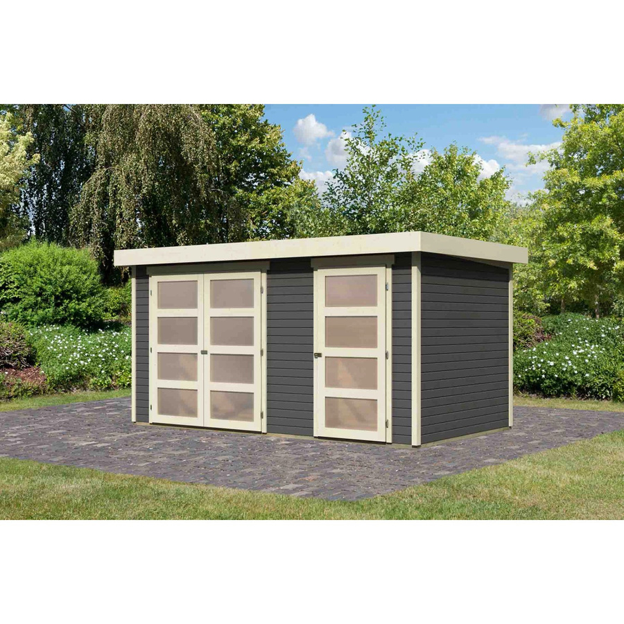 Karibu Holz-Gartenhaus Nürnberg in Terragrau mit Flachdach und modernem Design, Breite: 400 cm, Tiefe: 213 cm, Höhe: 211 cm - Bild 2