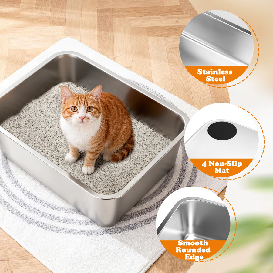 Nobleza Edelstahl-Katzentoilette in Silber mit hohem Rand, geruchshemmend und rutschfest - Bild 2