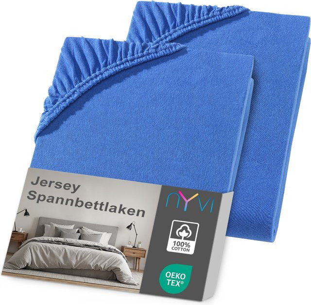 NYVI DreamScience Jersey Spannbettlaken 2er Pack, Farbe: Royalblau, Größe: 90 x 200 cm bis 100 x 200 cm, Matratzenhöhe bis 22 cm - Bild 1