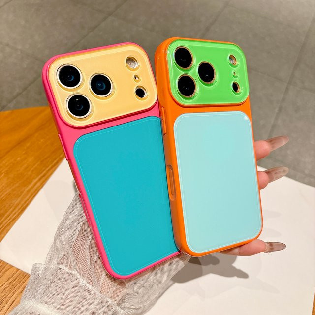 RPKKS Handyhülle mit Acryl-Rückseite und Leder-Rahmen im Dopamin-Farbblock-Design für iPhone 17 16 15 14 Pro Max, Mehrfarbig - Bild 1