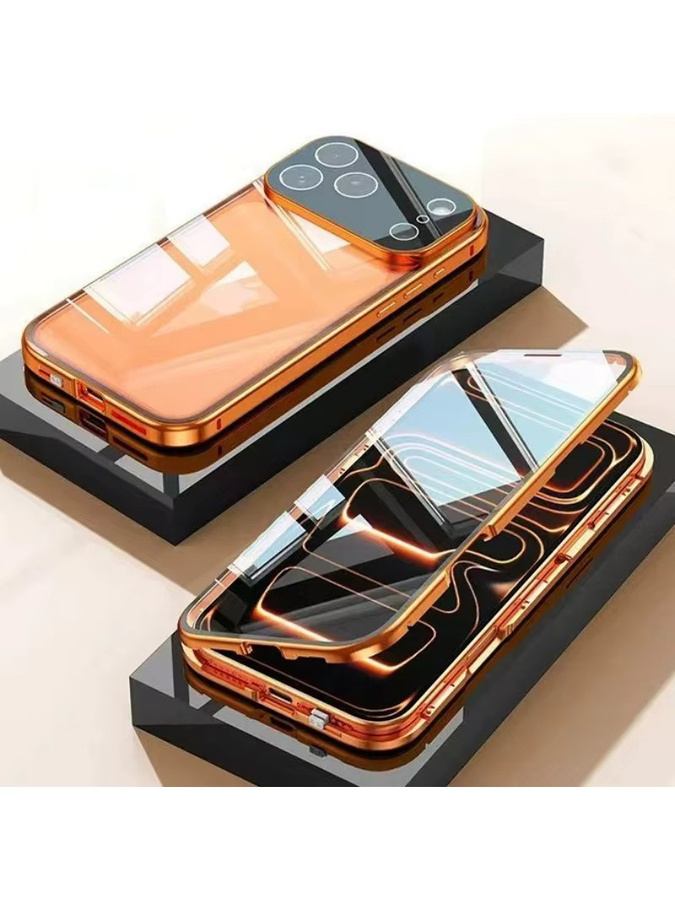 VYOPBC Magnetische 360 Grad Schutzhülle mit doppelseitigem Schutzglas und Objektivschutz für iPhone 15 14 13 12 11 Pro Max Plus Mini in Silber - Bild 4