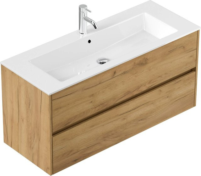 Posseik Badmöbel Limes Waschtisch mit 2 Greifraum Auszügen in Eiche Gold mit Mineralguss-Waschbecken, Breite: 120 cm - Bild 1