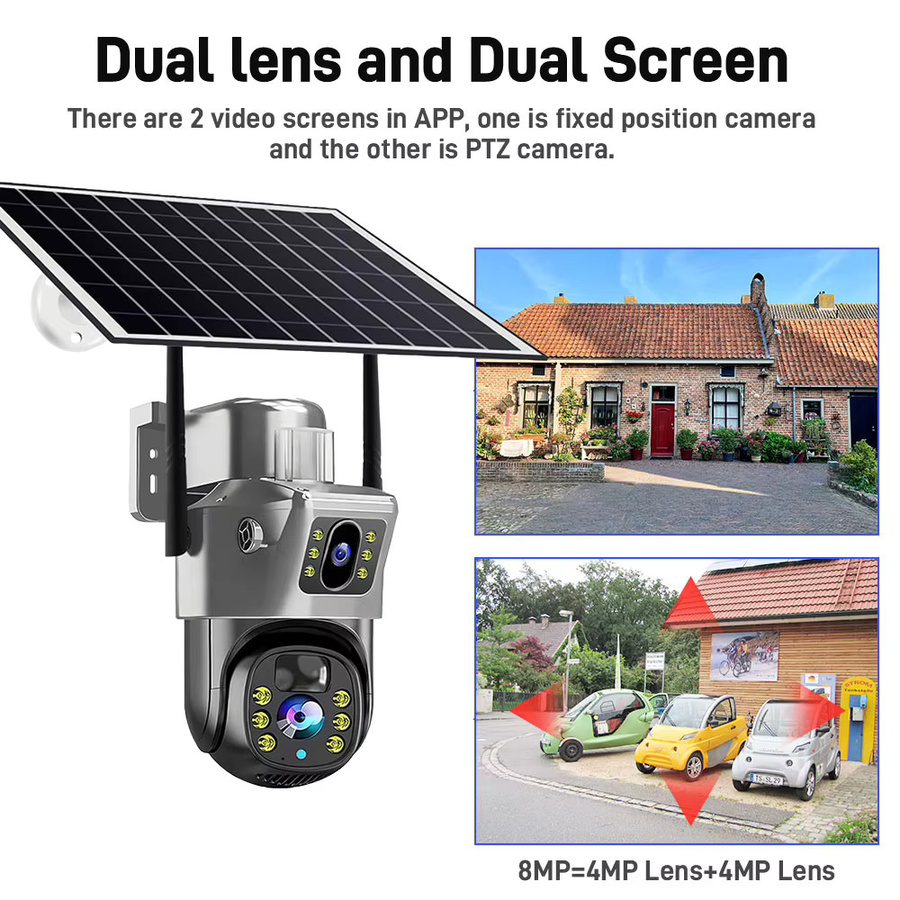EseeCloud 8MP 4K Dual-Objektiv Solar Außenkamera mit 4G und WiFi, PIR Humanoid-Erkennung und Farbnachtsicht - Bild 2
