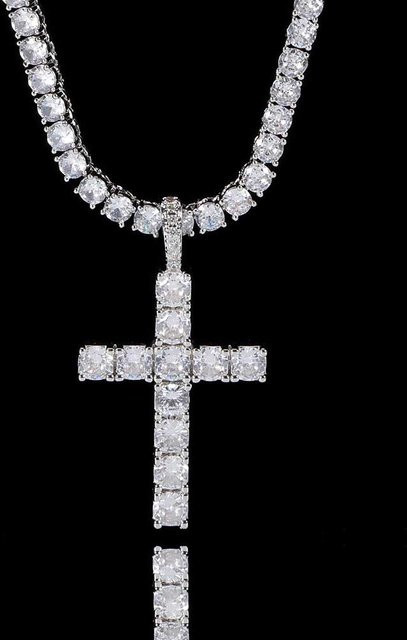 YIRAN Kreuz Anhänger Halskette, Weißgold plattiert, Zirkonia, 50cm, Unisex - Bild 1