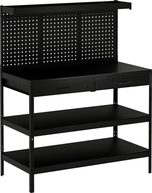 HOMCOM Werkbank mit Lochwand und 2 Schubladen in Schwarz, robuste Arbeitsstation mit 2 verstellbaren Regalen, Tragkraft 272 kg, B/T/H: 122 x 61 x 156 cm - Bild 1