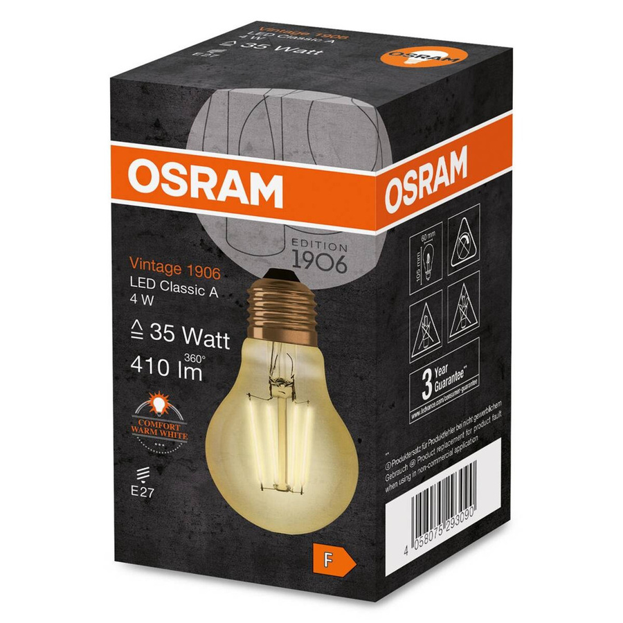 Osram LED-Leuchtmittel Vintage Filamentlampe E27 Tropfenform in Amber Gold Transparent, H x Ø: 10,5 x 6 cm - Bild 3