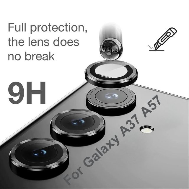 Samsung Galaxy A37 A57 Kamera Objektiv Schutz aus gehärtetem Glas mit Metall CD Ring in Gold - Bild 1