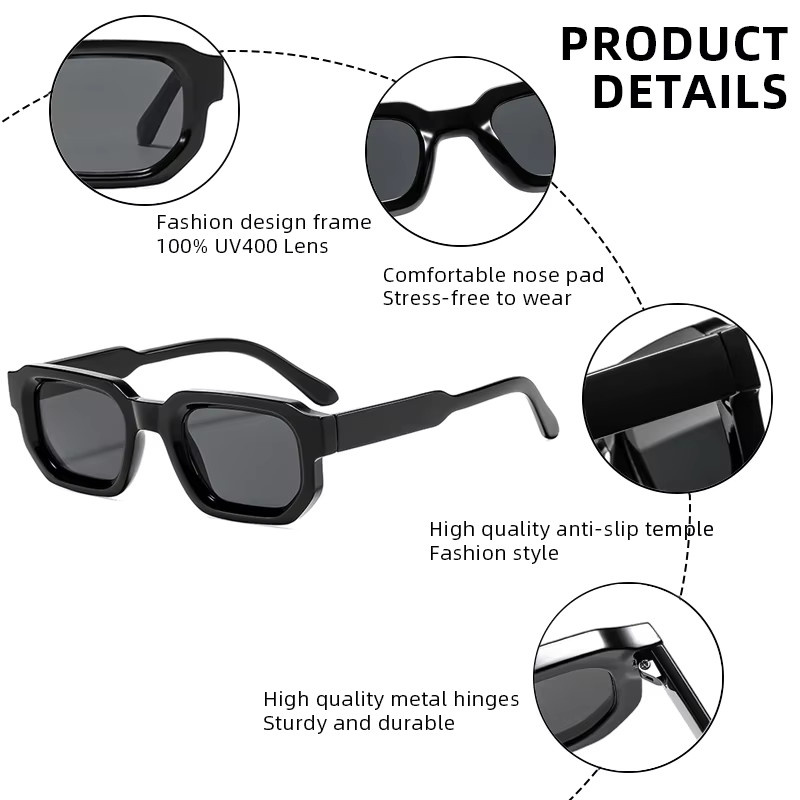 FUQIAN Sonnenbrille Square, Vollrand, Unisex, Schwarz, Kunststoff - Bild 4