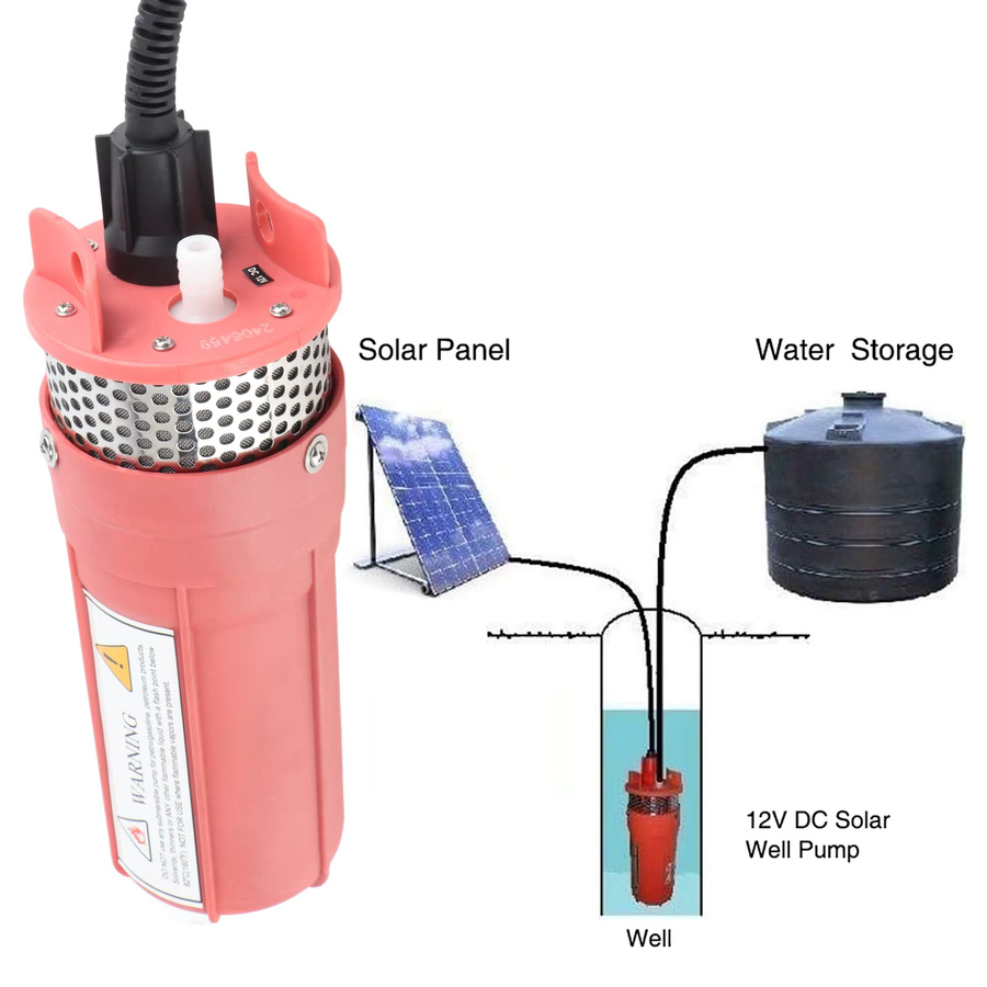 Solarbetriebene 12 V DC Tauchwasserpumpe aus Kunststoff in Rot - Bild 2