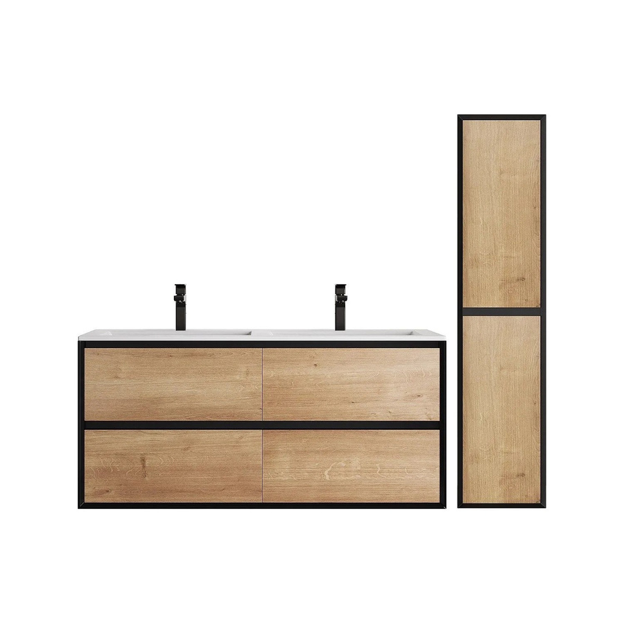 Vente-unique Badmöbel-Set Lannick in Schwarz und Naturfarben mit Einbauwaschbecken, Säule, 4 Schubladen und 2 Regalen, Breite: 120 cm, Tiefe: 45,5 cm, Höhe: 55 cm - Bild 2