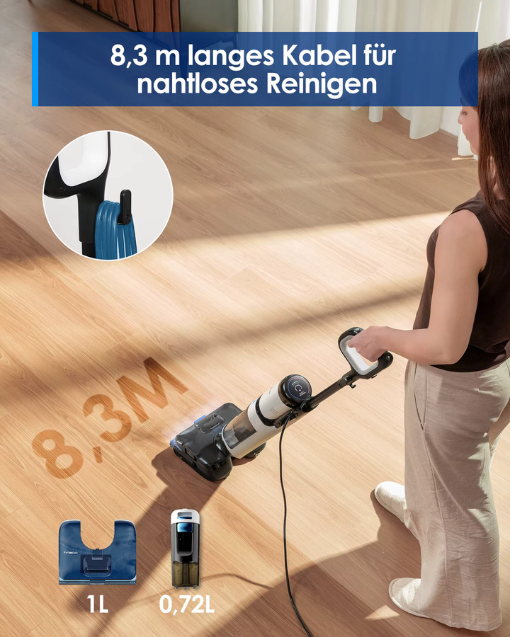 Tineco FLOOR ONE S6 Stretch Steam Nass Trockensauger in Weiß mit 160 °C BoostSteam, Anti-Verwicklungs-Design und FlashDry Selbstreinigung - Bild 6