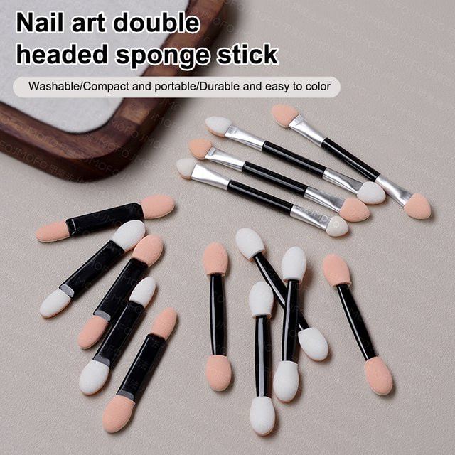 10 Stück Nagelpuder-Pinsel Schwamm, Einweg Doppelseitiger Lidschatten-Applikator, Medium, für Augen - Bild 1