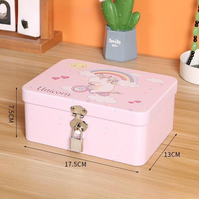Yiran Furniture Retro Eisenkiste mit Schloss und Schlüssel in Pink zur Aufbewahrung von Schmuck und Kosmetik - Bild 1