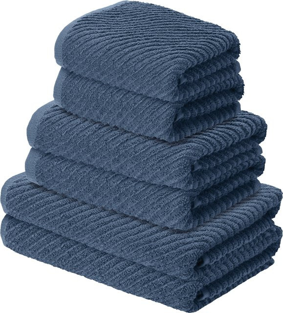 LIVARNO Frottier-Set, 6-teilig, Blau, aus Baumwolle, mit Dusch-, Hand- und Gästetüchern - Bild 1