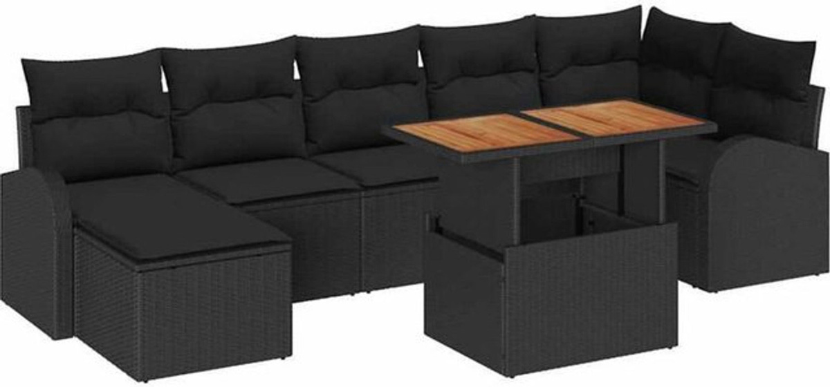 vidaXL Garten-Sofa-Set aus Polyrattan mit Speicherfunktion in Schwarz, 8-teiliges Loungemöbel-Set aus Polyrattan und Stahl - Bild 1